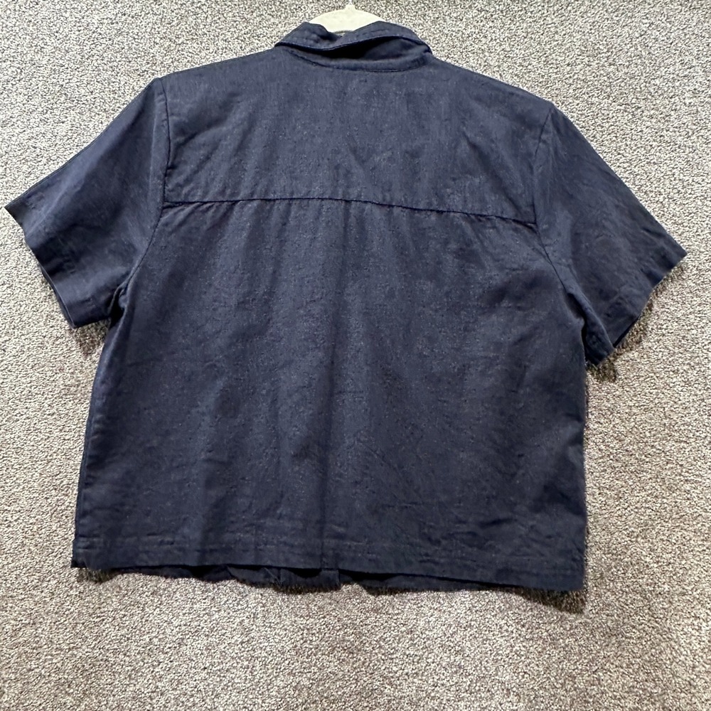 Christopher & Banks Short Sleeve Button Up Top Size 10 Blue Linen Rayon Capsule - Picture 2 of 9